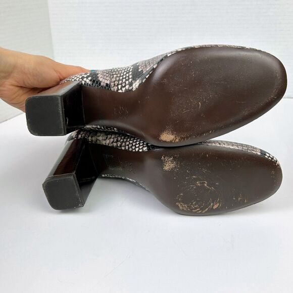 Tory Burch Devon Ankle Boots Cream Black Snake Print Leather High Heel Booties 9 - Picture 8 of 13